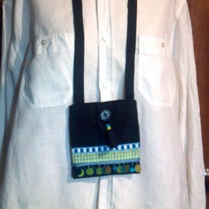 Small fabric bag, one-of-a-kind wear like necklace, gingham checks 60's spangles
